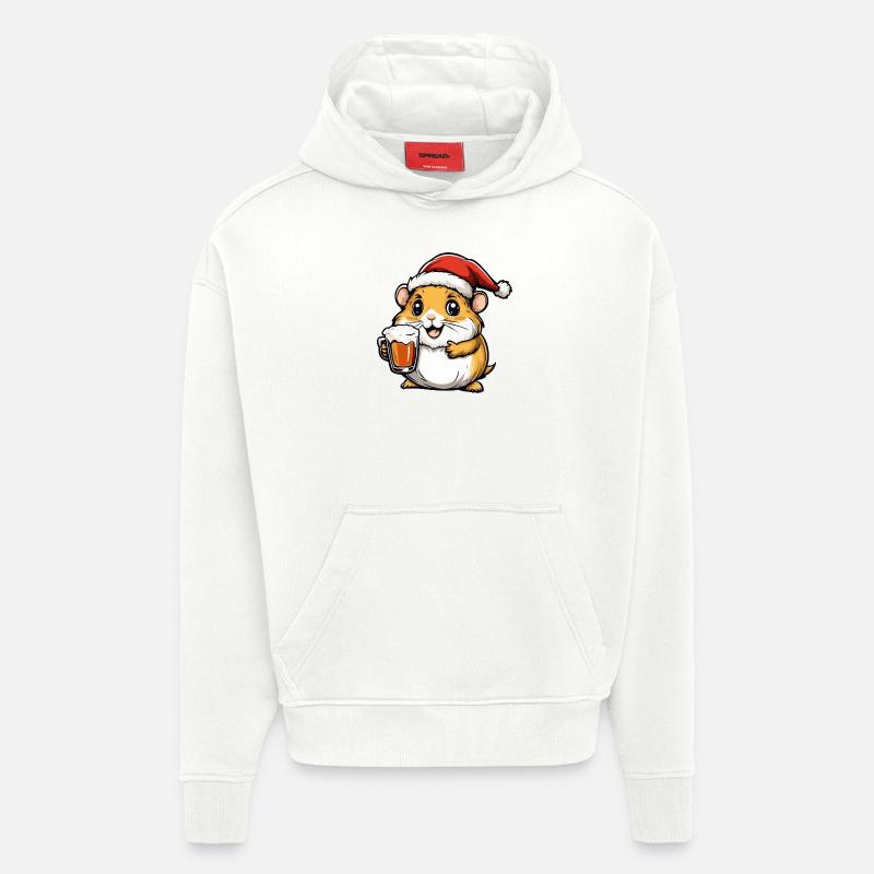 Bière de Noël Hamster - Sweat à capuche bio épais oversize fabriqué en UE - OFF WHITE
