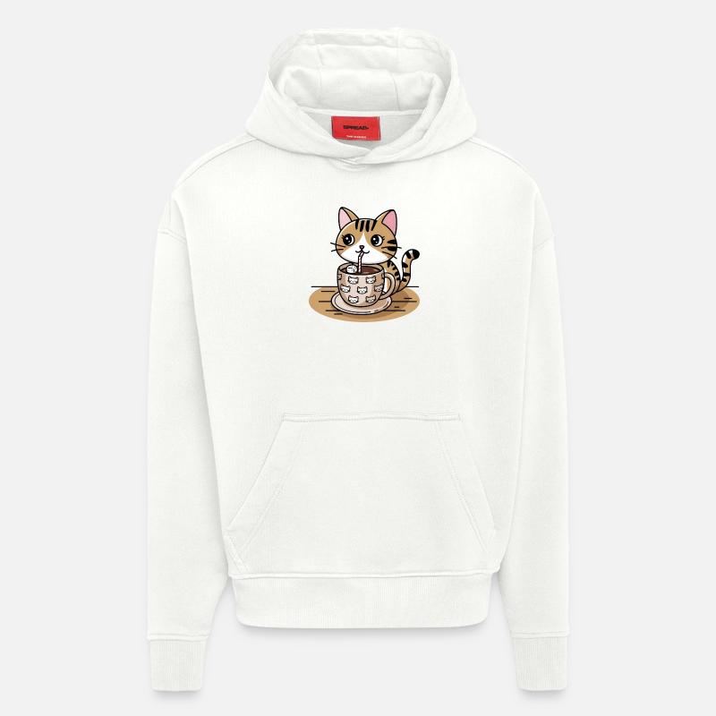 Chocolat chaud chat - Sweat à capuche bio épais oversize fabriqué en UE - OFF WHITE