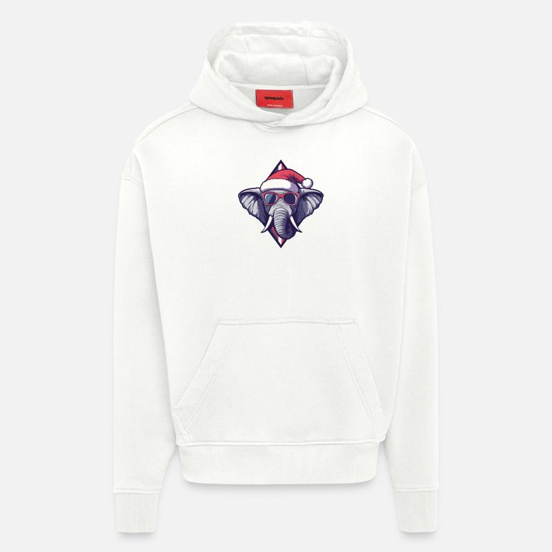 Éléphant Noël Cool - Sweat à capuche bio épais oversize fabriqué en UE - OFF WHITE
