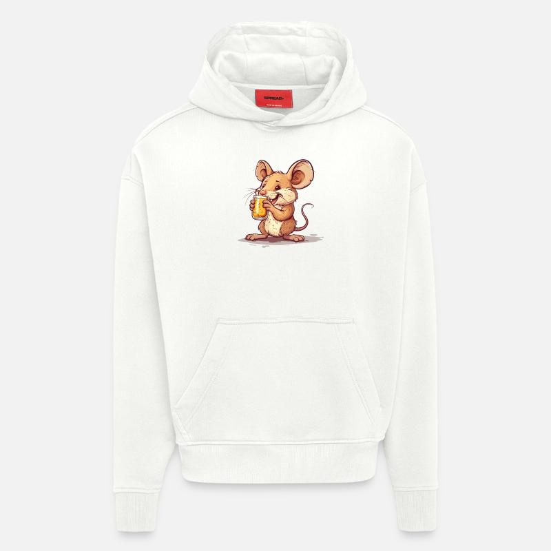 Cute Mouse Drinking Beer 2 - Hoodie- made by SPREAD  - OFF WHITE