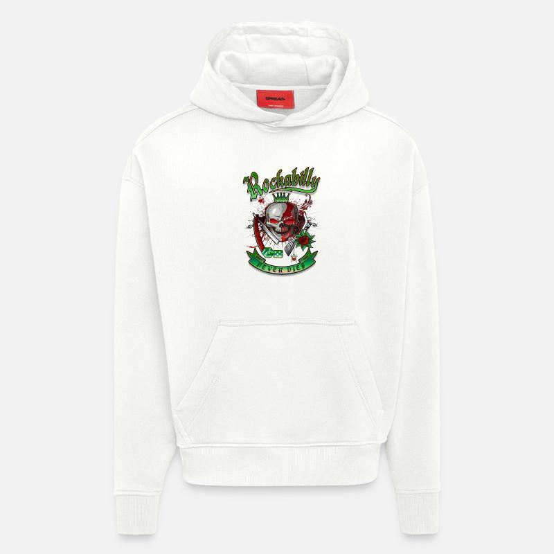 Rockabilly Skull - Sweat à capuche bio épais oversize fabriqué en UE - OFF WHITE