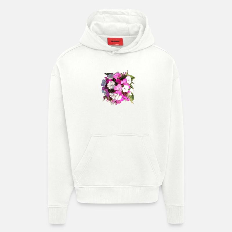 Bouquet d’œillets - Sweat à capuche bio épais oversize fabriqué en UE - OFF WHITE
