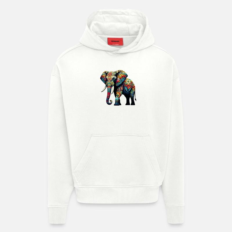 Éléphant - Sweat à capuche bio épais oversize fabriqué en UE - OFF WHITE