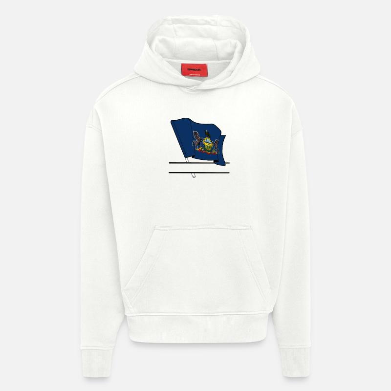 Drapeau Pennsylvanie bannière de texte - Sweat à capuche bio épais oversize fabriqué en UE - OFF WHITE