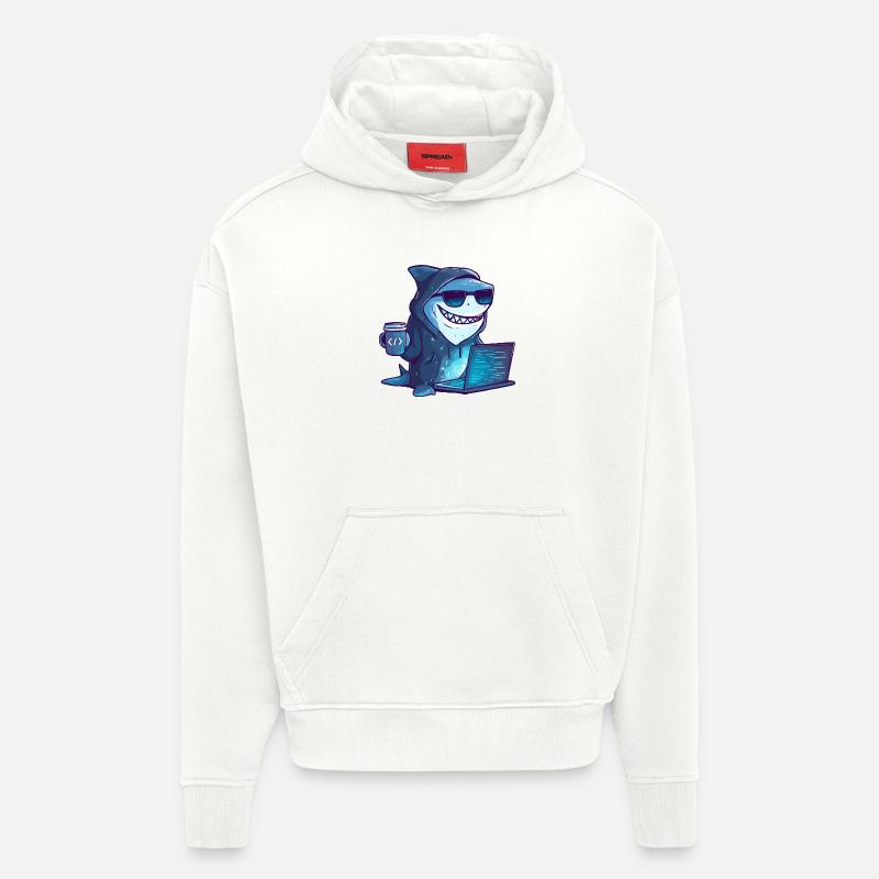 Conception de Cyber Shark Hacker - Sweat à capuche bio épais oversize fabriqué en UE - OFF WHITE