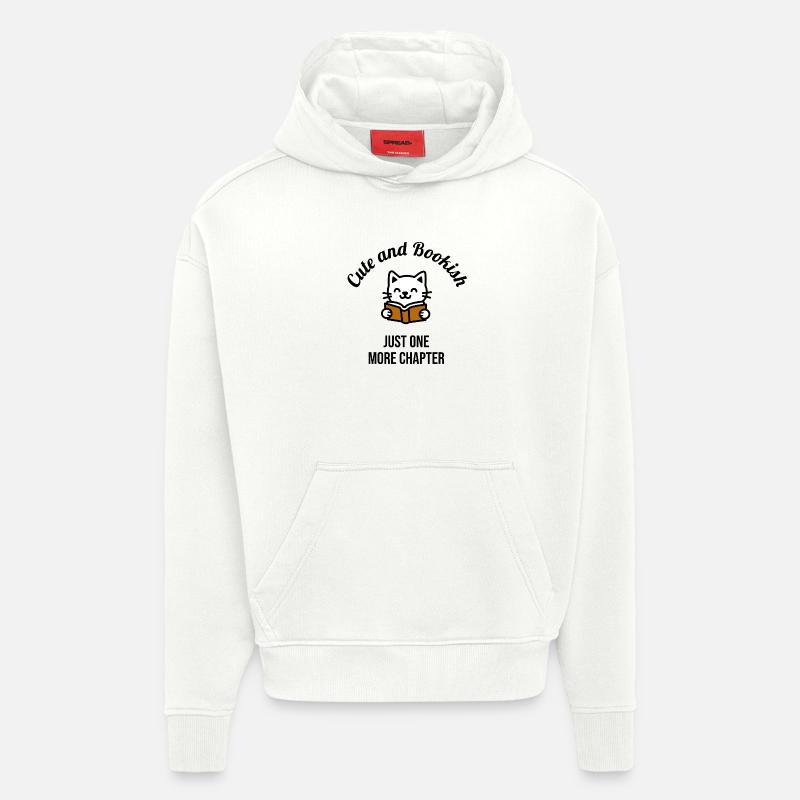 Livre de lecture de chat mignon - Sweat à capuche bio épais oversize fabriqué en UE - OFF WHITE