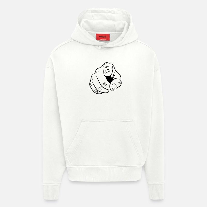 Illustration de main pointée - Sweat à capuche bio épais oversize fabriqué en UE - OFF WHITE