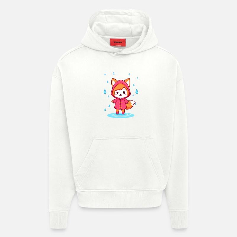 Petit renard chibi en imperméable - Sweat à capuche bio épais oversize fabriqué en UE - OFF WHITE