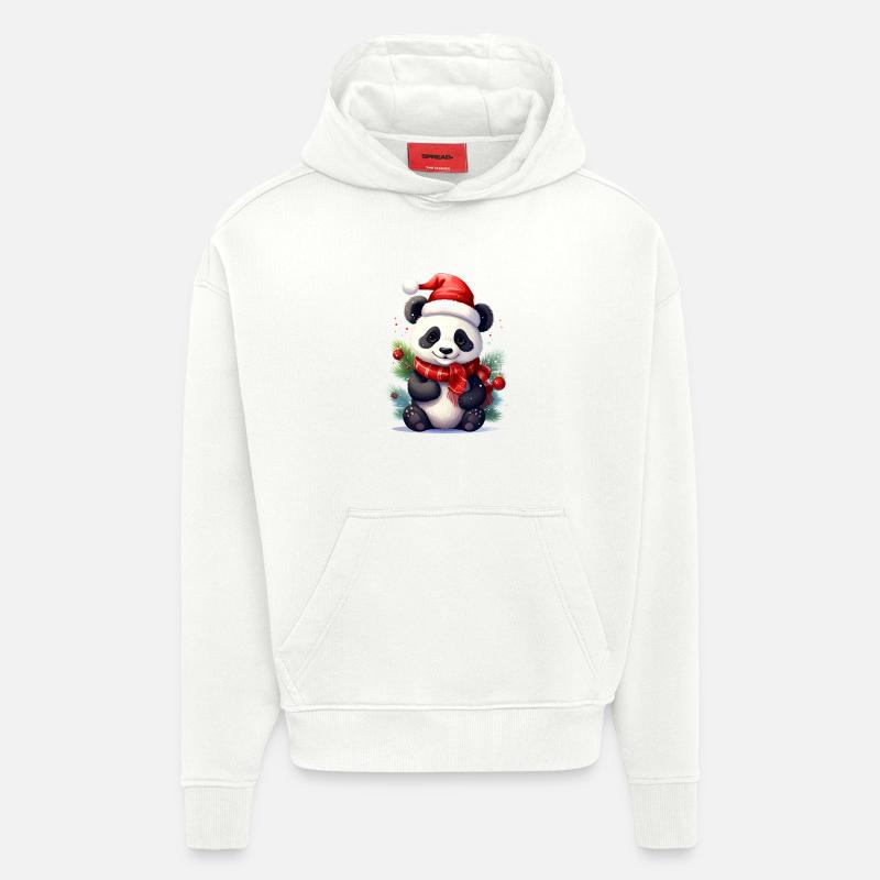 Mignon panda de Noël avec écharpe - Sweat à capuche bio épais oversize fabriqué en UE - OFF WHITE
