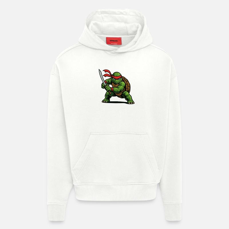 Ninjakrigerskilpadde med katanasverd - Heavyweight Oversized Organic hettegenser produsert i EU - OFF WHITE