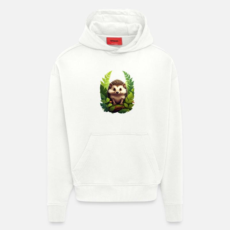 Hérisson dans la forêt - Sweat à capuche bio épais oversize fabriqué en UE - OFF WHITE