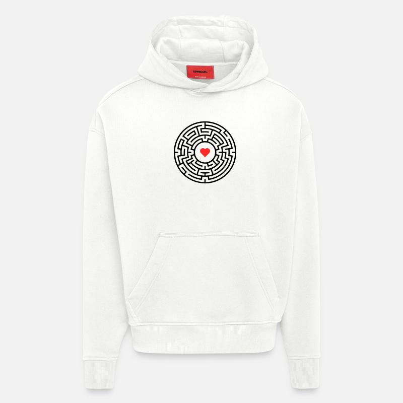 Labyrinthe du Labyrinthe Heart Maze - Sweat à capuche bio épais oversize fabriqué en UE - OFF WHITE