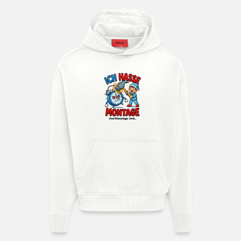 Je déteste les lundis – Alarm & Hammer - Sweat à capuche bio épais oversize fabriqué en UE - OFF WHITE