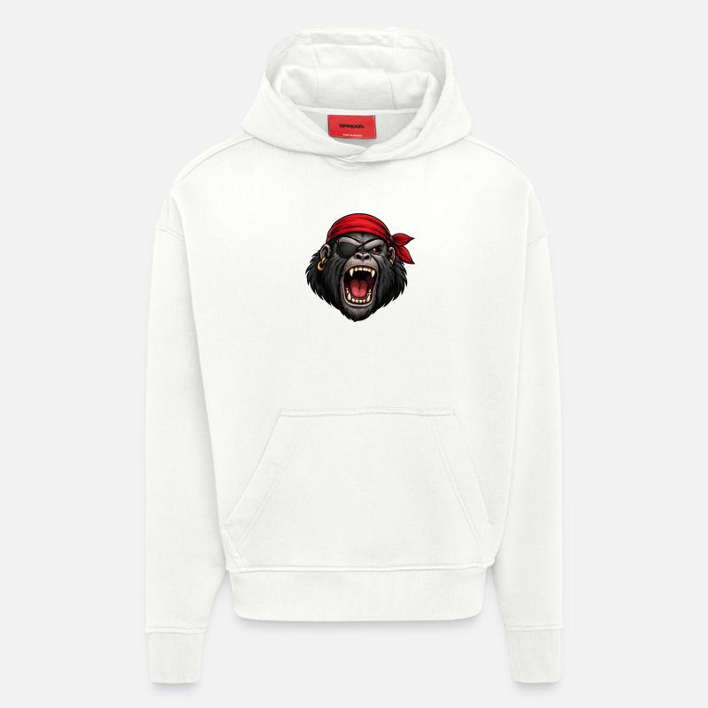 Gorille pirate avec cache-œil - Sweat à capuche bio épais oversize fabriqué en UE - OFF WHITE