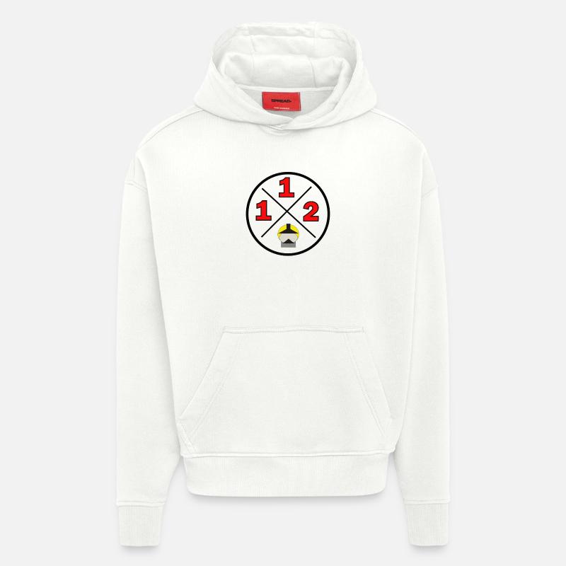 112- Logo du district - Pompiers - Sweat à capuche bio épais oversize fabriqué en UE - OFF WHITE