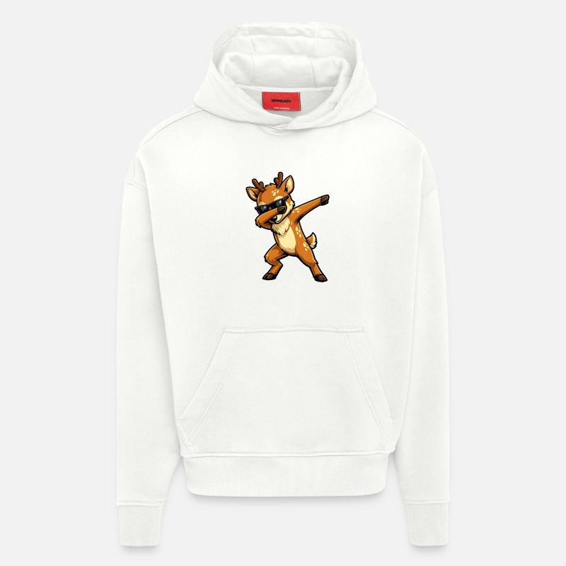 Tamponnage des cerfs - Sweat à capuche bio épais oversize fabriqué en UE - OFF WHITE