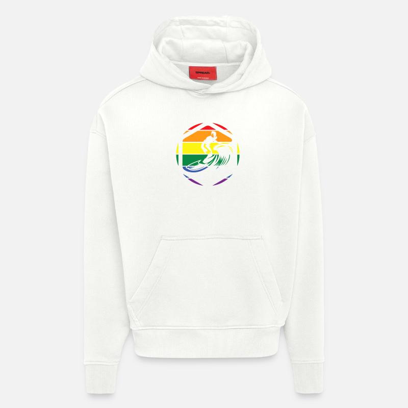 Rainbow Wave Surfer Circle - Hoodie- made by SPREAD - OFF WHITE