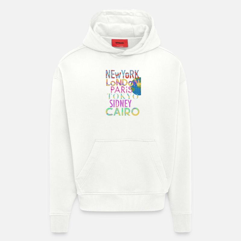 Villes du monde - Sweat à capuche bio épais oversize fabriqué en UE - OFF WHITE