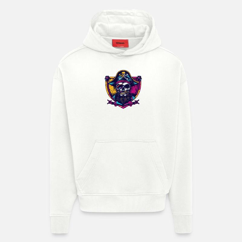 Écusson de crâne de pirate - Sweat à capuche bio épais oversize fabriqué en UE - OFF WHITE