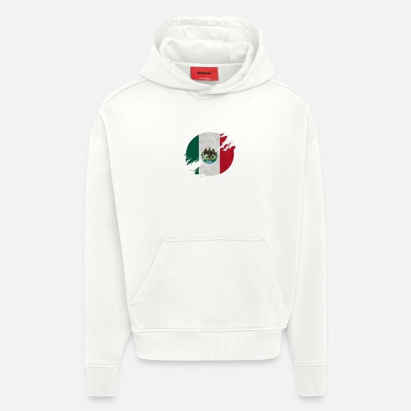 Mexique cercle / cadeau de drapeau - Sweat à capuche bio épais oversize fabriqué en UE - OFF WHITE