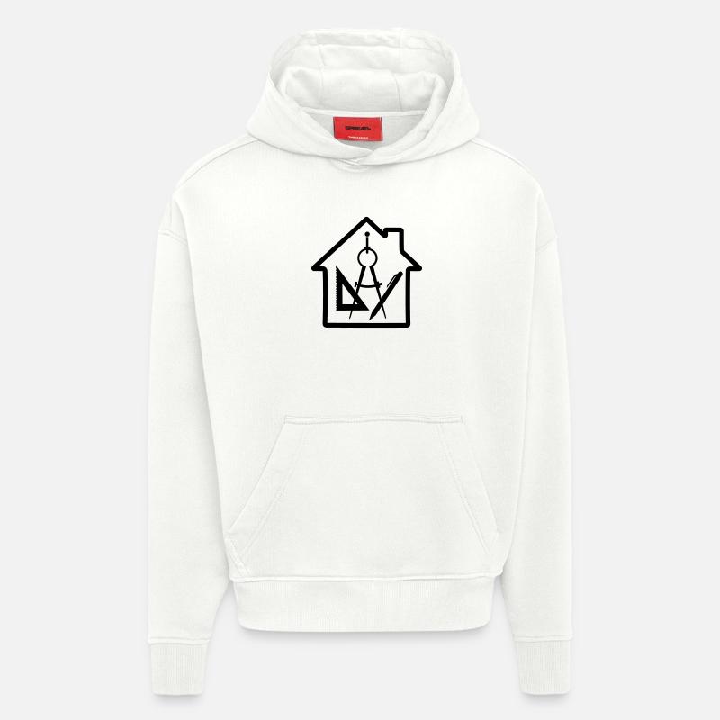 Logo Architecte Maison Dessin - Sweat à capuche bio épais oversize fabriqué en UE - OFF WHITE