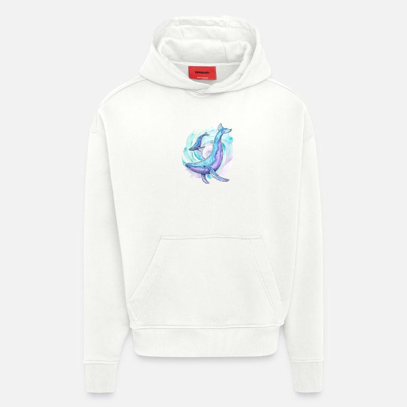 Baleine à bosse avec baleineau - Sweat à capuche bio épais oversize fabriqué en UE - OFF WHITE