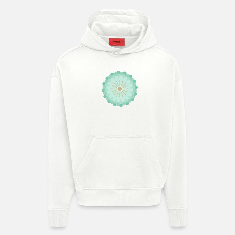 Vert menthe et fleur dorée - Sweat à capuche bio épais oversize fabriqué en UE - OFF WHITE