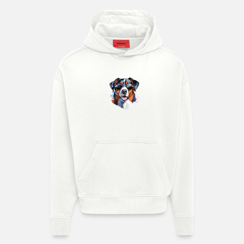 Entlebucher avec lunettes de soleil - Sweat à capuche bio épais oversize fabriqué en UE - OFF WHITE