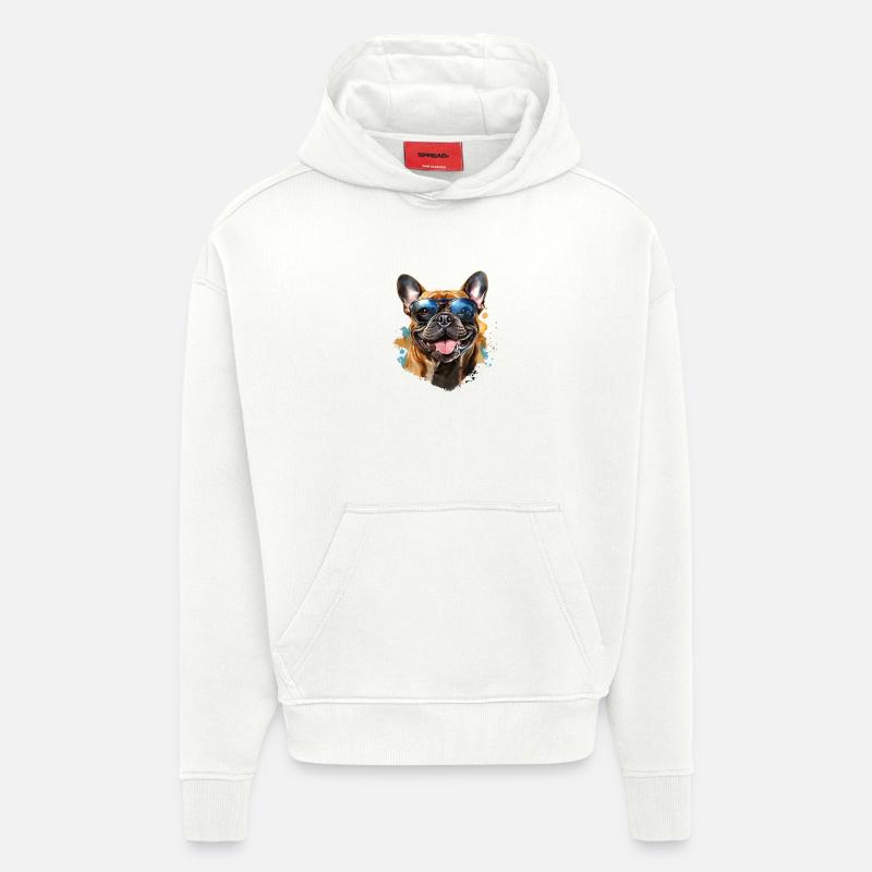 Frenchie avec lunettes de soleil - Sweat à capuche bio épais oversize fabriqué en UE - OFF WHITE