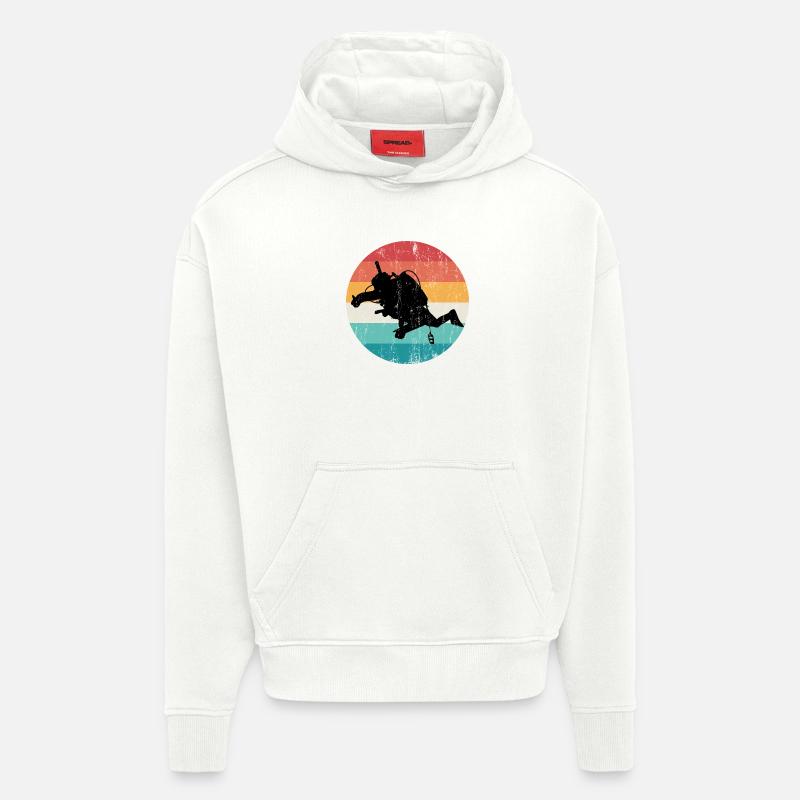 Silhouette rétro de plongeur arc-en-ciel - Sweat à capuche bio épais oversize fabriqué en UE - OFF WHITE