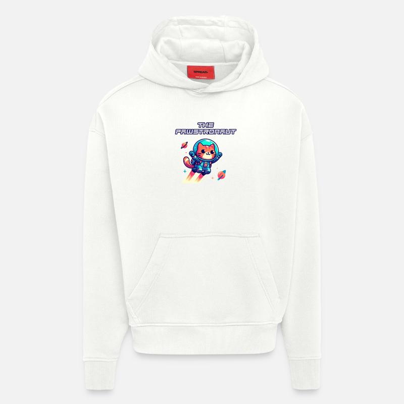 L’astronaute Cat dans l’espace - Sweat à capuche bio épais oversize fabriqué en UE - OFF WHITE