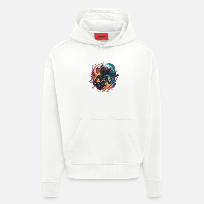 Illustration d’art de guitariste céleste - Sweat à capuche bio épais oversize fabriqué en UE - OFF WHITE