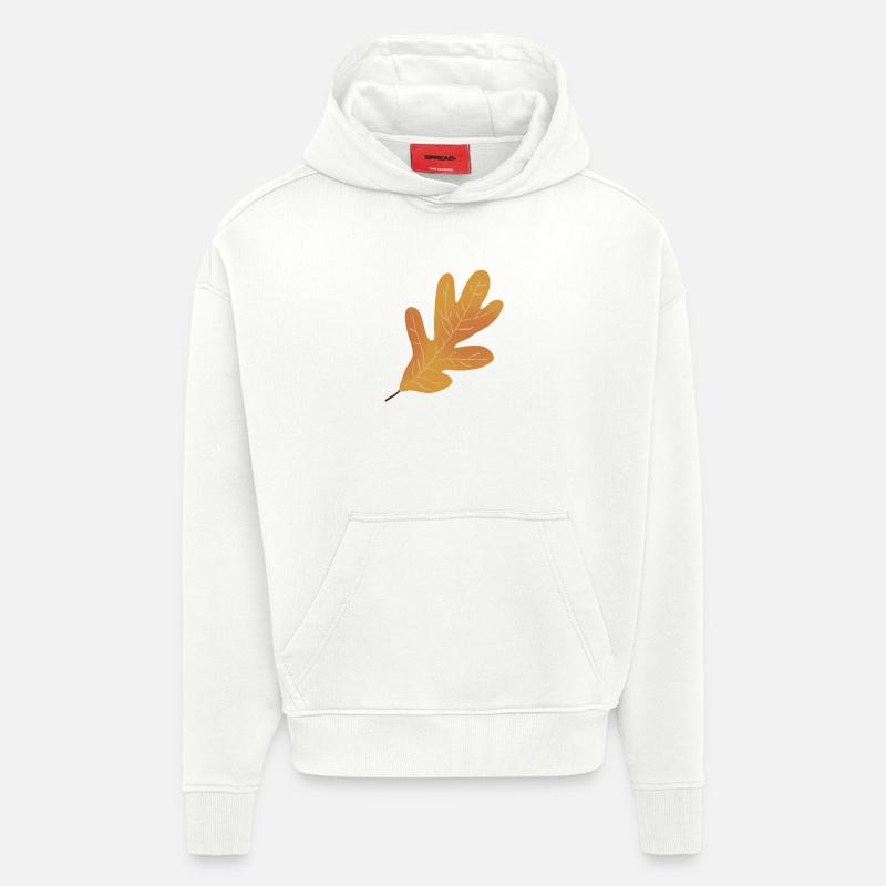 Illustration de feuille de chêne d’automne - Sweat à capuche bio épais oversize fabriqué en UE - OFF WHITE
