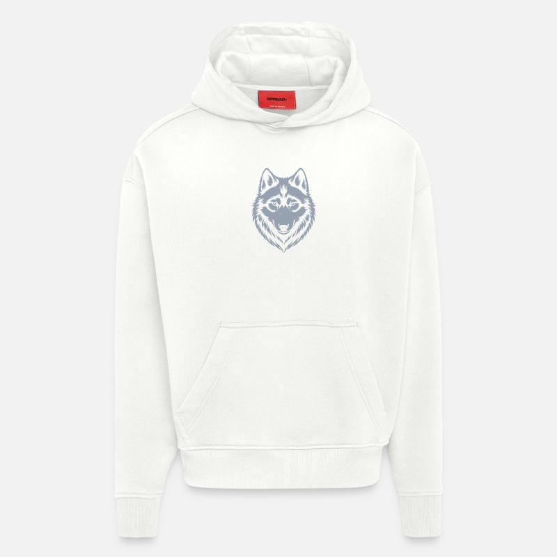 Conception de l’emblème du loup majestueux - Sweat à capuche bio épais oversize fabriqué en UE - OFF WHITE