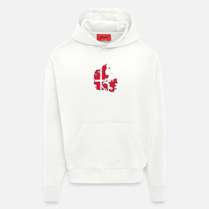 Drapeau du Danemark sur la carte - Sweat à capuche bio épais oversize fabriqué en UE - OFF WHITE