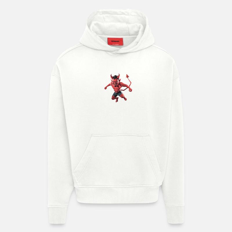 Devil - Cool Low Poly Logo - Sweat à capuche bio épais oversize fabriqué en UE - OFF WHITE