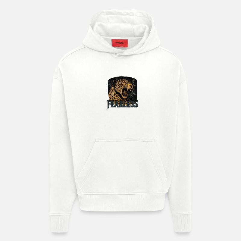 Conception de puissance Leopard intrépide - Sweat à capuche bio épais oversize fabriqué en UE - OFF WHITE