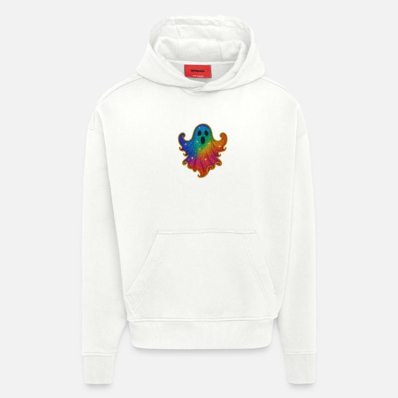 Regenbogen Geist Glitzer - Sweat à capuche bio épais oversize fabriqué en UE - OFF WHITE