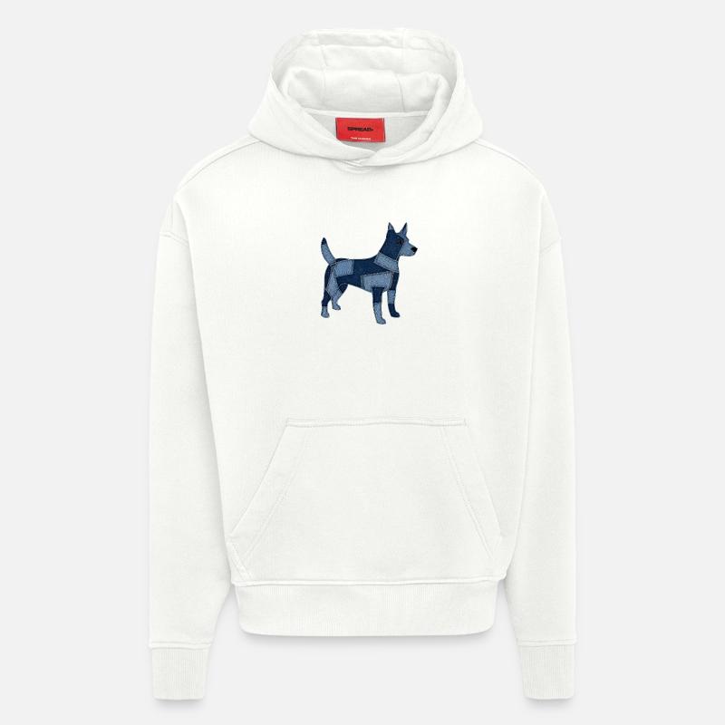Chien en patchwork en denim - Sweat à capuche bio épais oversize fabriqué en UE - OFF WHITE