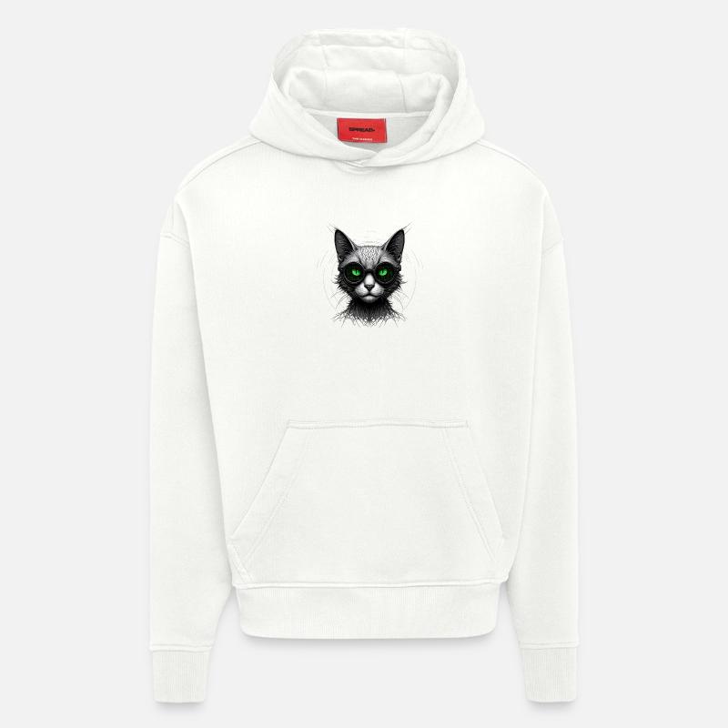 Green Eyes Computer Coder Geek Cat - Hoodie- made by SPREAD  - OFF WHITE