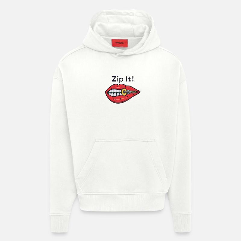 Zip It ! Fermeture éclair Red Lips - Sweat à capuche bio épais oversize fabriqué en UE - OFF WHITE