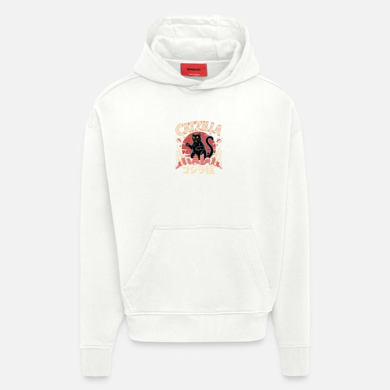 Catzilla - Logo de chat mignon - Sweat à capuche bio épais oversize fabriqué en UE - OFF WHITE