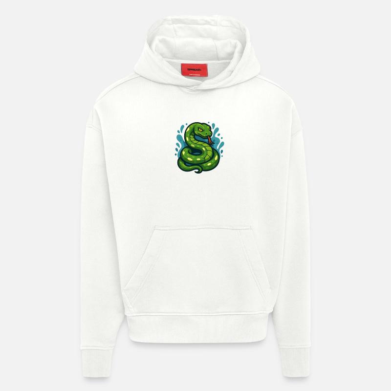 Arbre vert Python serpent en vague - Sweat à capuche bio épais oversize fabriqué en UE - OFF WHITE