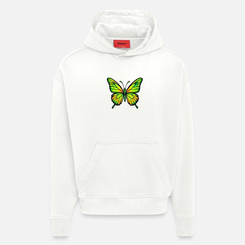 Papillon Vert Éclatant Jaune - Sweat à capuche bio épais oversize fabriqué en UE - OFF WHITE