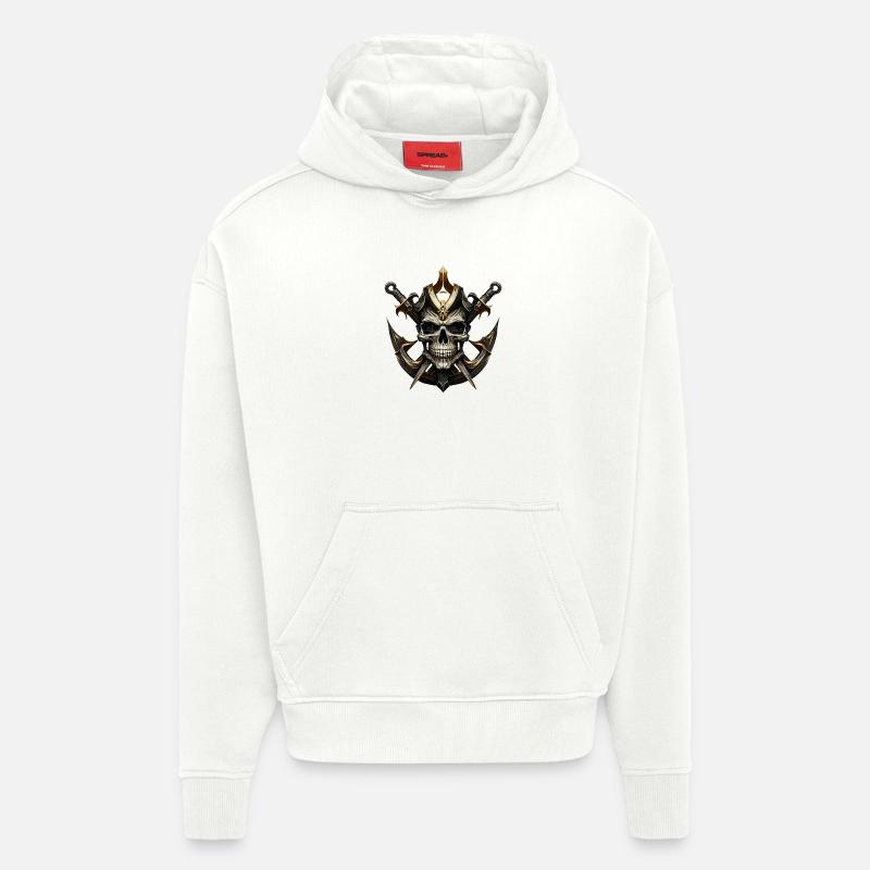 Guerrier du Crâne avec des Épées - Sweat à capuche bio épais oversize fabriqué en UE - OFF WHITE