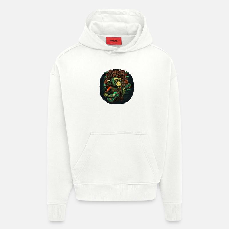 Singe avec guitare dans la jungle - Sweat à capuche bio épais oversize fabriqué en UE - OFF WHITE