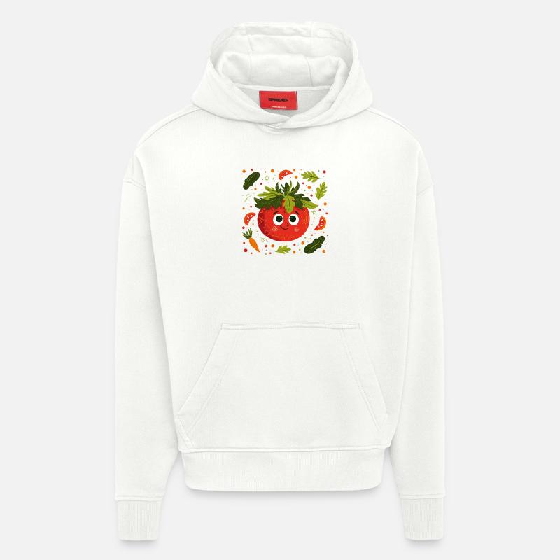 Tomate joyeuse avec une couronne d’herbes - Sweat à capuche bio épais oversize fabriqué en UE - OFF WHITE