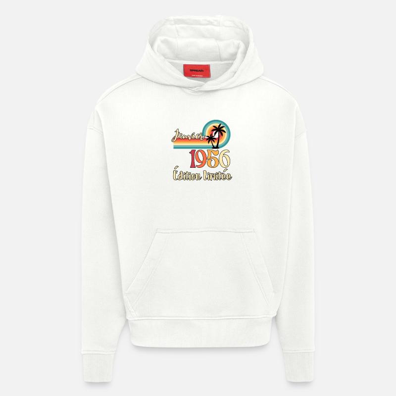 Janvier 1956 70 Ans Cadeau Anniversaire - Sweat à capuche bio épais oversize fabriqué en UE - OFF WHITE