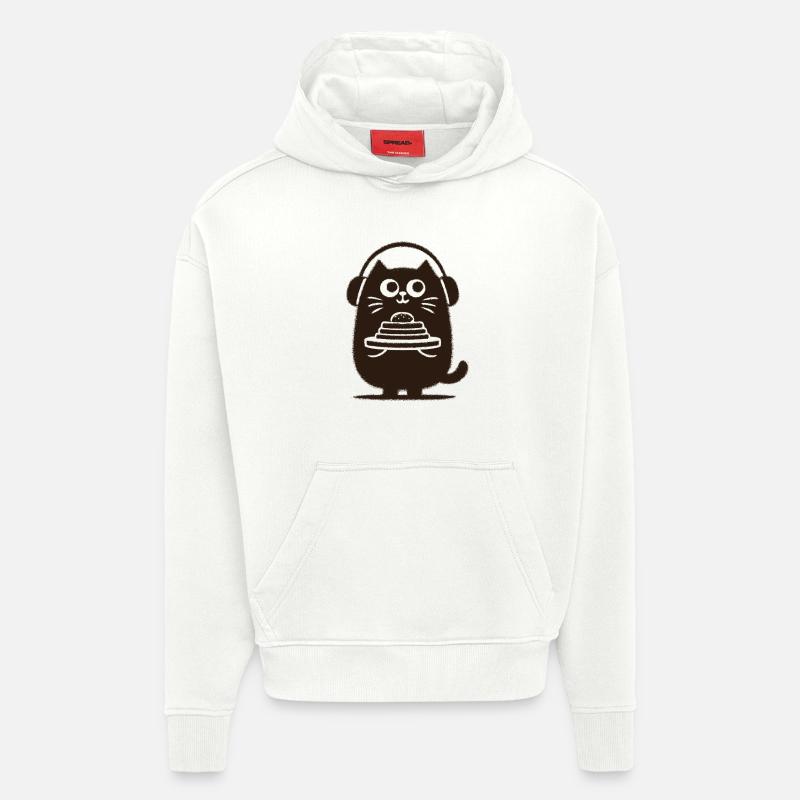 CatDJ avec des pancakes - Sweat à capuche bio épais oversize fabriqué en UE - OFF WHITE