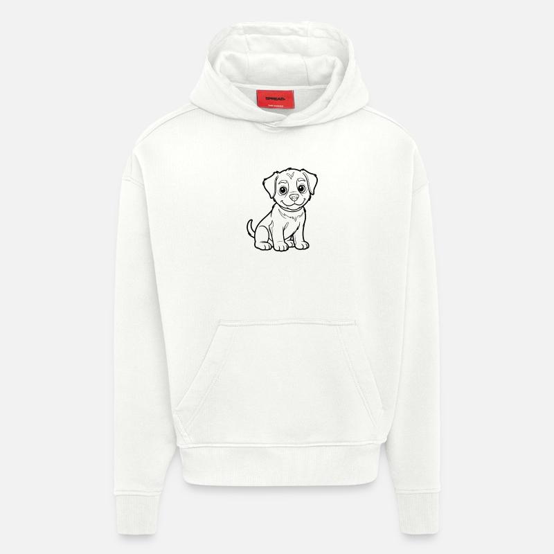 Illustration de plan de petit chiot - Sweat à capuche bio épais oversize fabriqué en UE - OFF WHITE